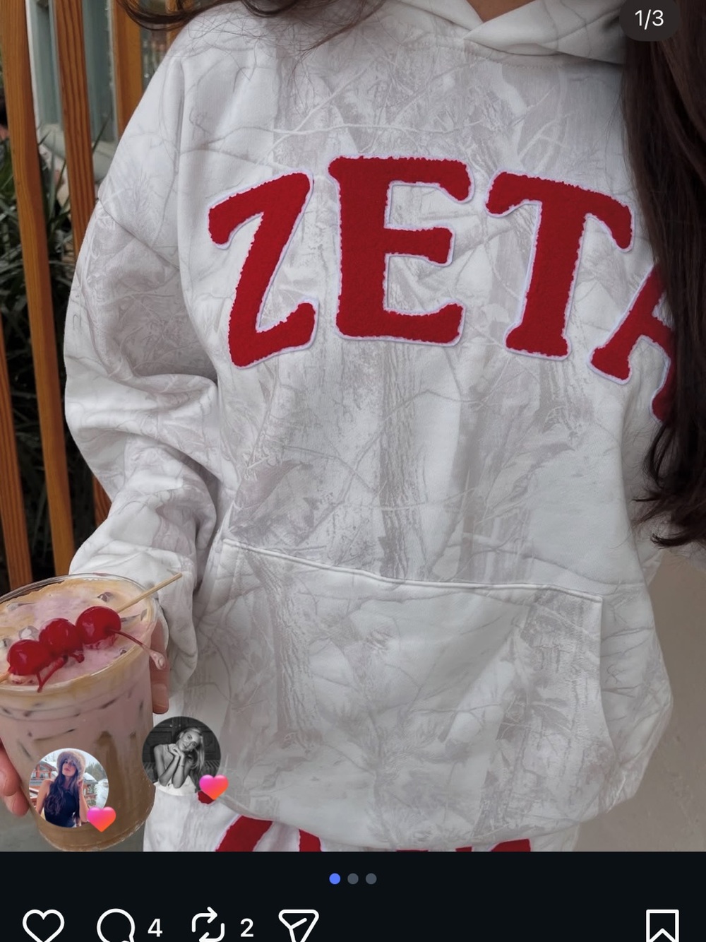 NWOT White Hoodie with Bold Red 'ZETA' Applique